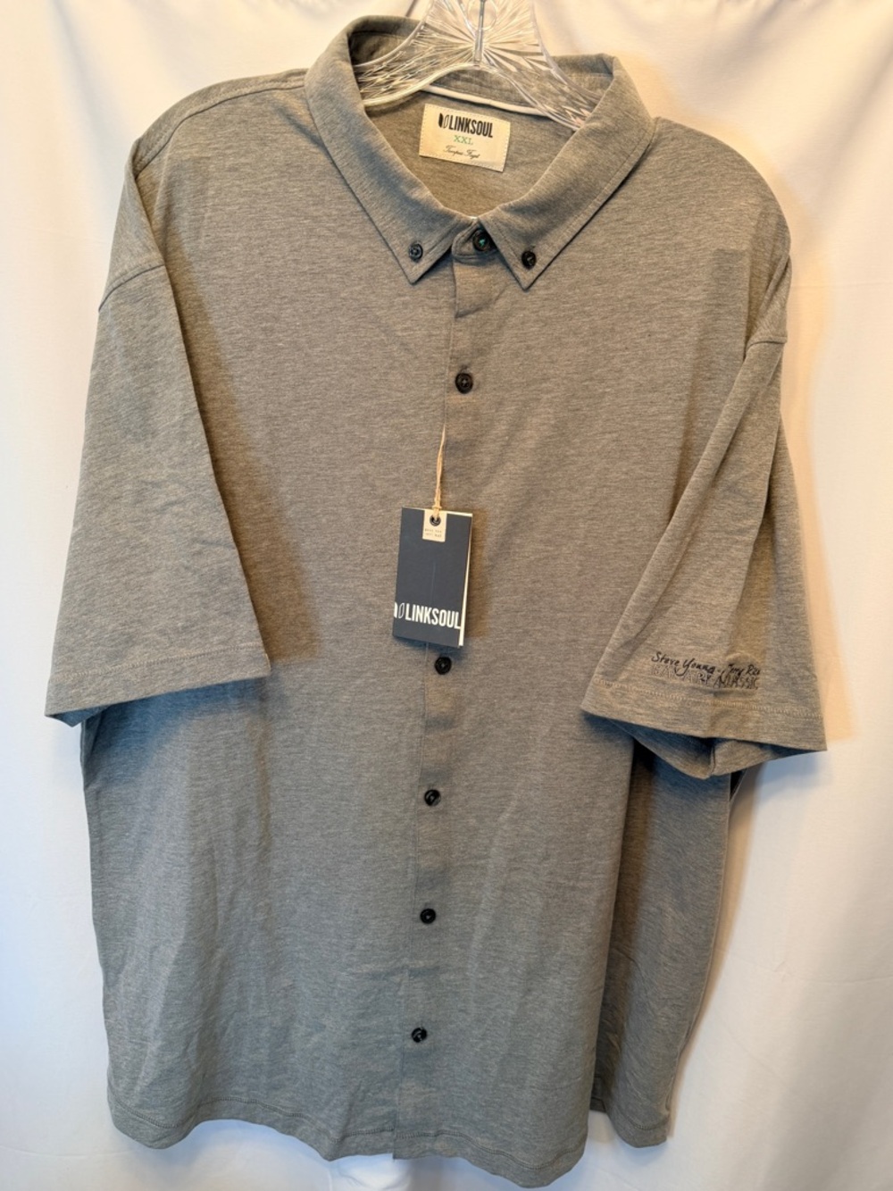 NWT Linksoul 2XL Tempus Fugit Cotton Blend‎ Short Sleeve Shirt Gray Branded